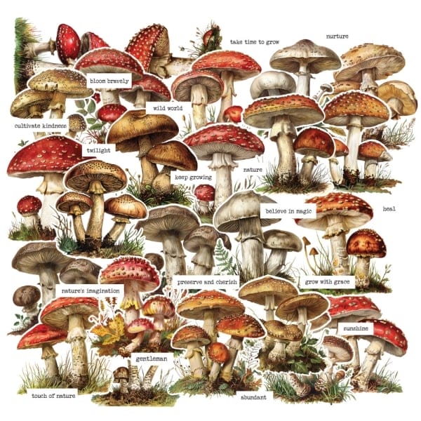 CrafTangles DieCuts / Ephemera Pack - Vintage Mushrooms 1 (40 pcs)