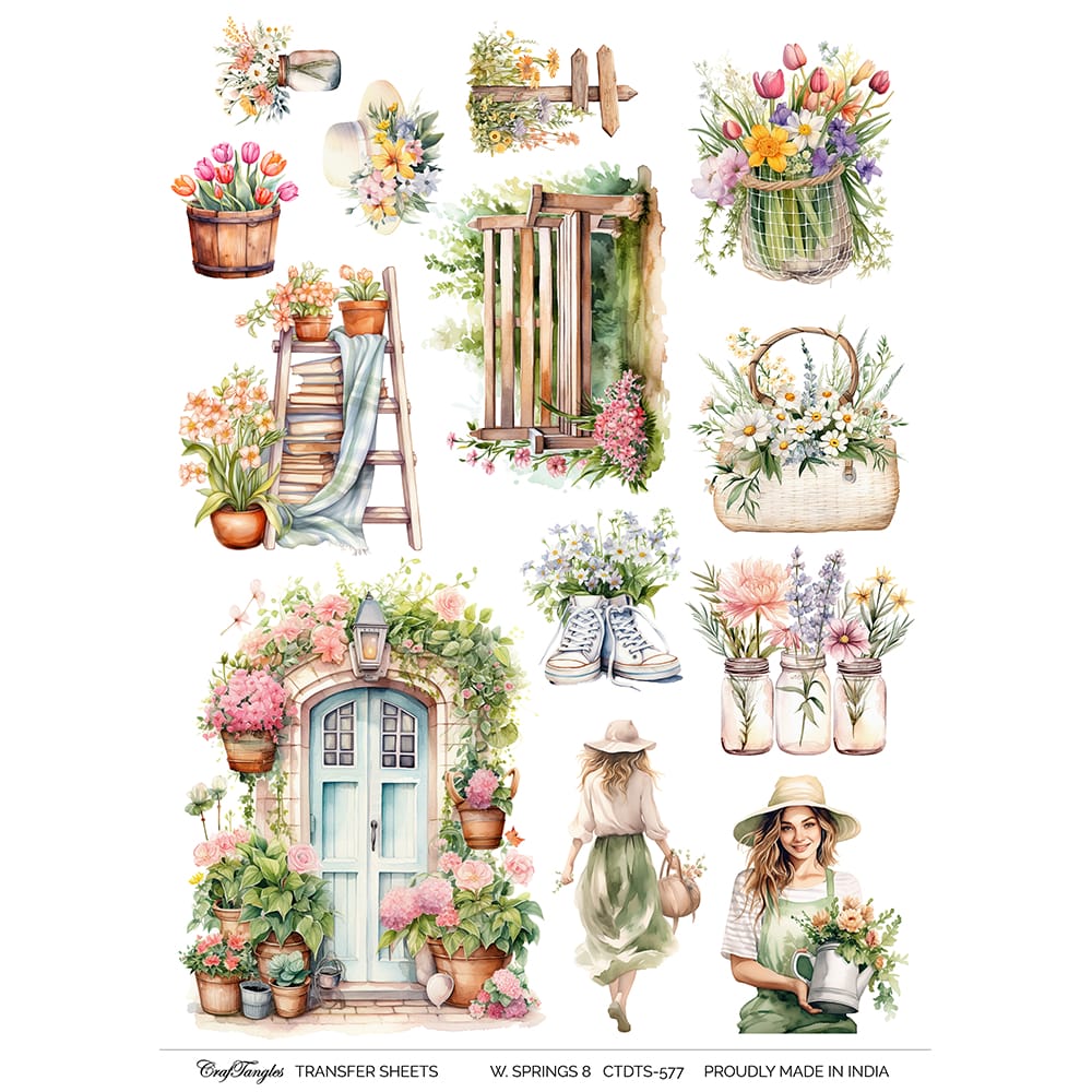 CrafTangles A4 Transfer It Sheets - Watercolour Springs 8 CTDTS 577 CrafTangles transfer sheet Watercolor Springs 8 CrafTangles A4 Transfer It Sheets - Watercolour Springs 8