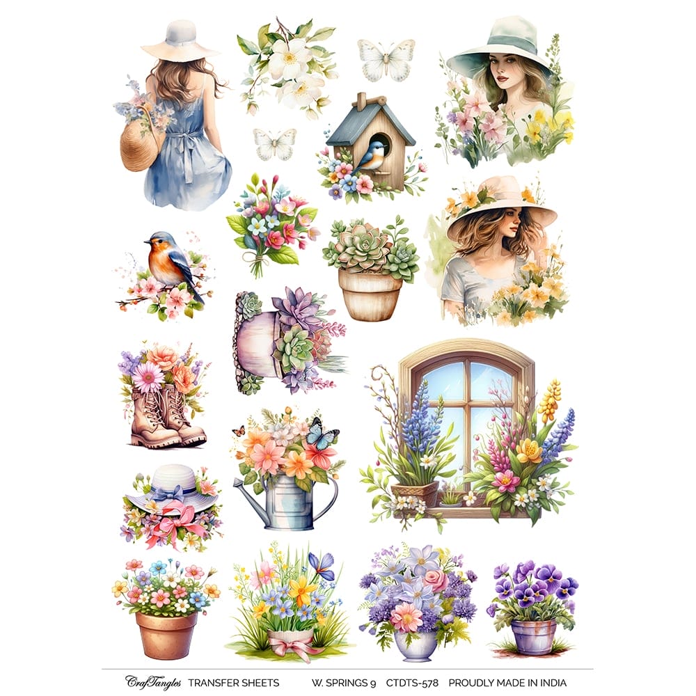 CrafTangles A4 Transfer It Sheets - Watercolour Springs 9 CTDTS 578 CrafTangles transfer sheet Watercolor Springs 9 CrafTangles A4 Transfer It Sheets - Watercolour Springs 9