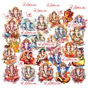CrafTangles Precut Journal Stickers - Ganpati 1 (Pack of 38 stickers)