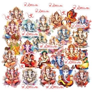 CrafTangles Precut Journal Stickers - Ganpati 1 (Pack of 38 stickers)