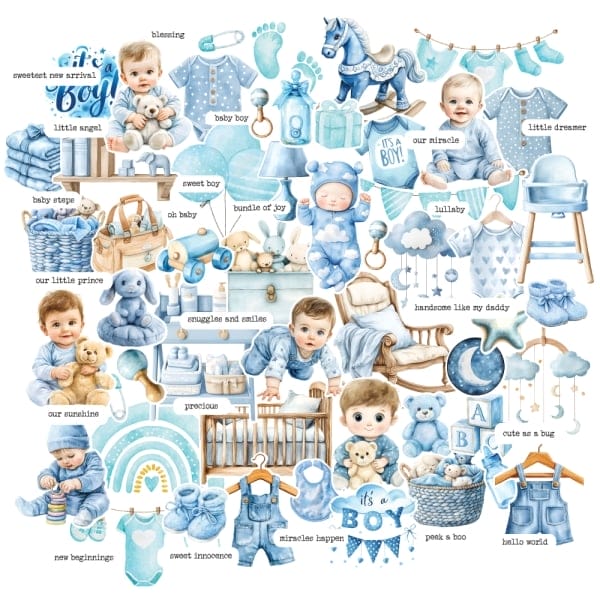 CrafTangles DieCuts / Ephemera Pack - Baby Boy (72 pcs)