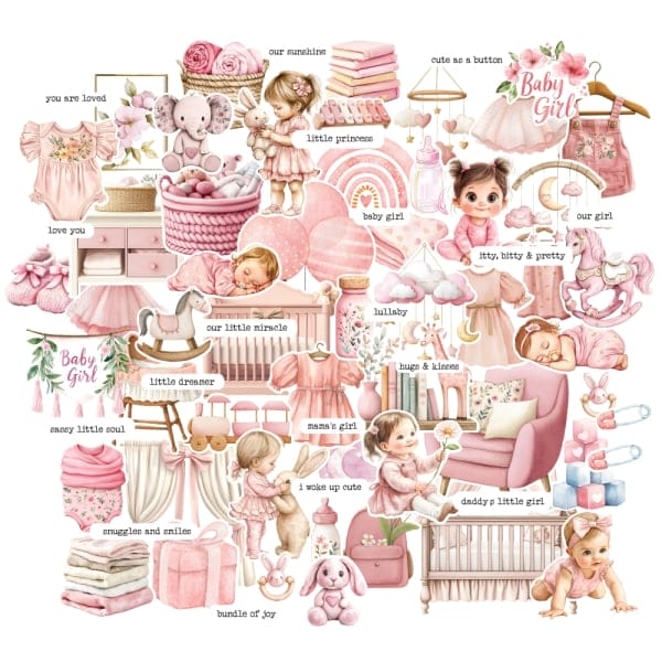 CrafTangles DieCuts / Ephemera Pack - Baby Girl (72 pcs)