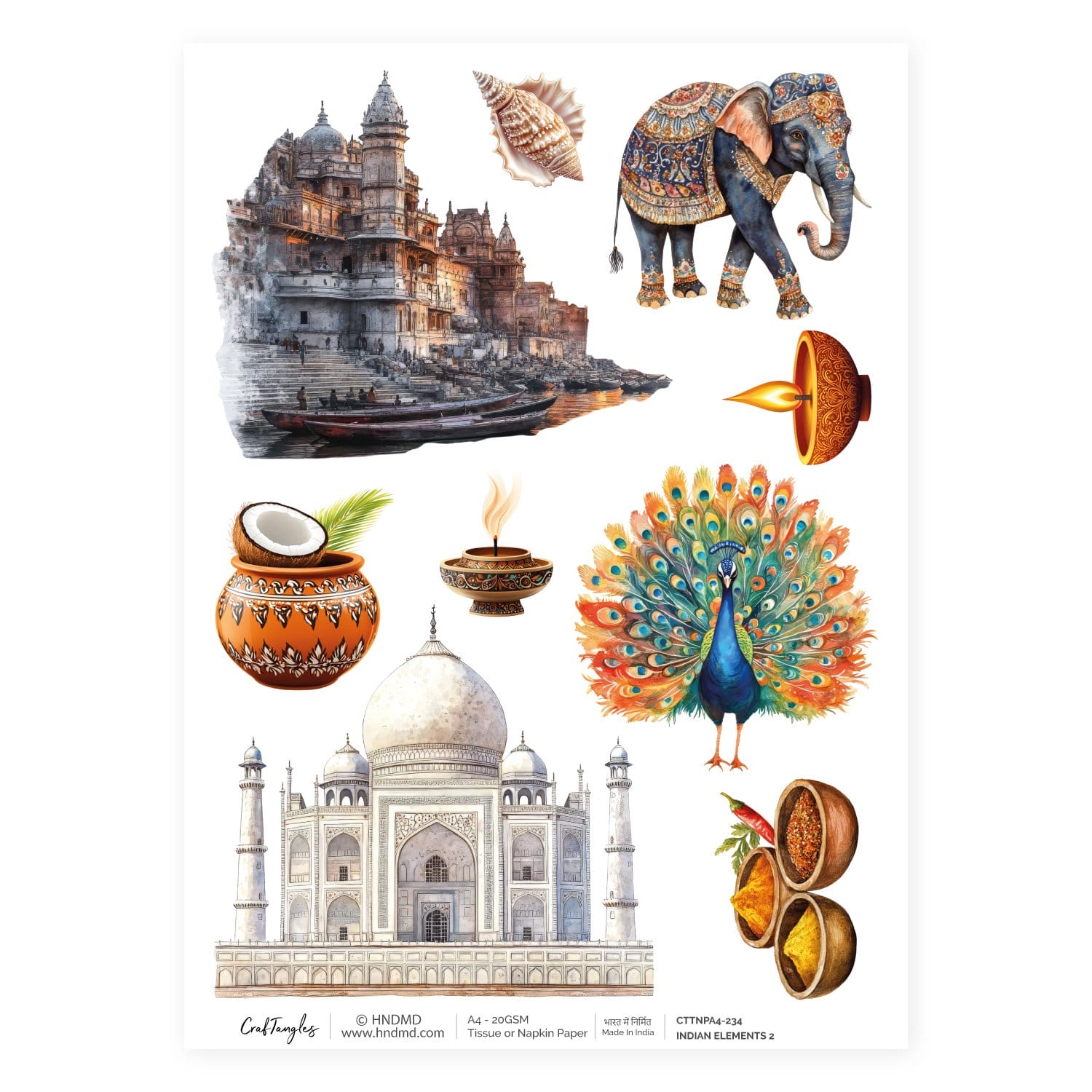 CrafTangles Decoupage Napkin / Tissue / Collage Paper - Indian Elements 2 234 Indian Elements 2 CrafTangles Tissue napkin paper CrafTangles Decoupage Napkin / Tissue / Collage Paper - Indian Elements 2