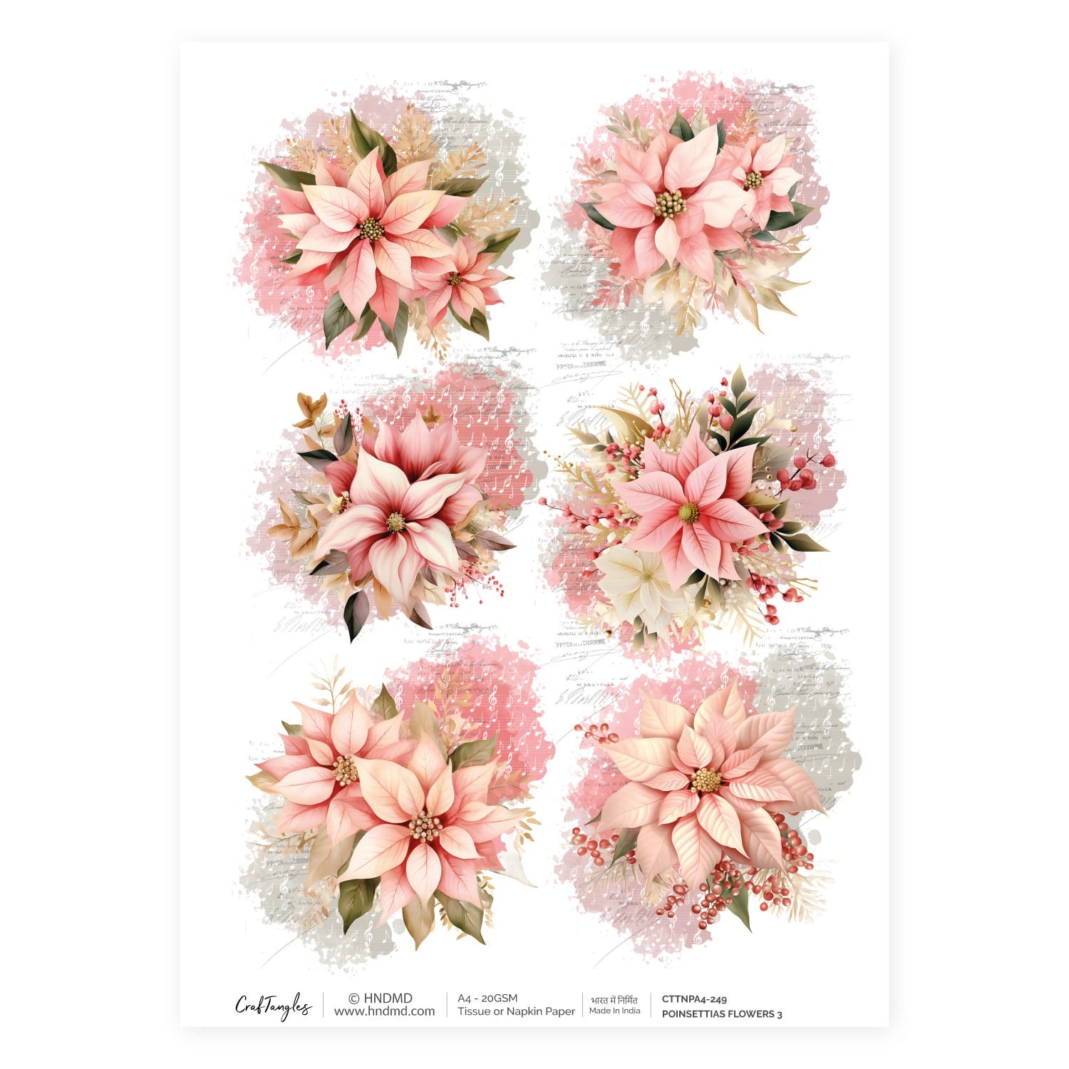 CrafTangles Decoupage Napkin / Tissue / Collage Paper - Poinsettia Flowers 3 249 Poinsettias Flowers 3 CrafTangles Tissue napkin paper CrafTangles Decoupage Napkin / Tissue / Collage Paper - Poinsettia Flowers 3