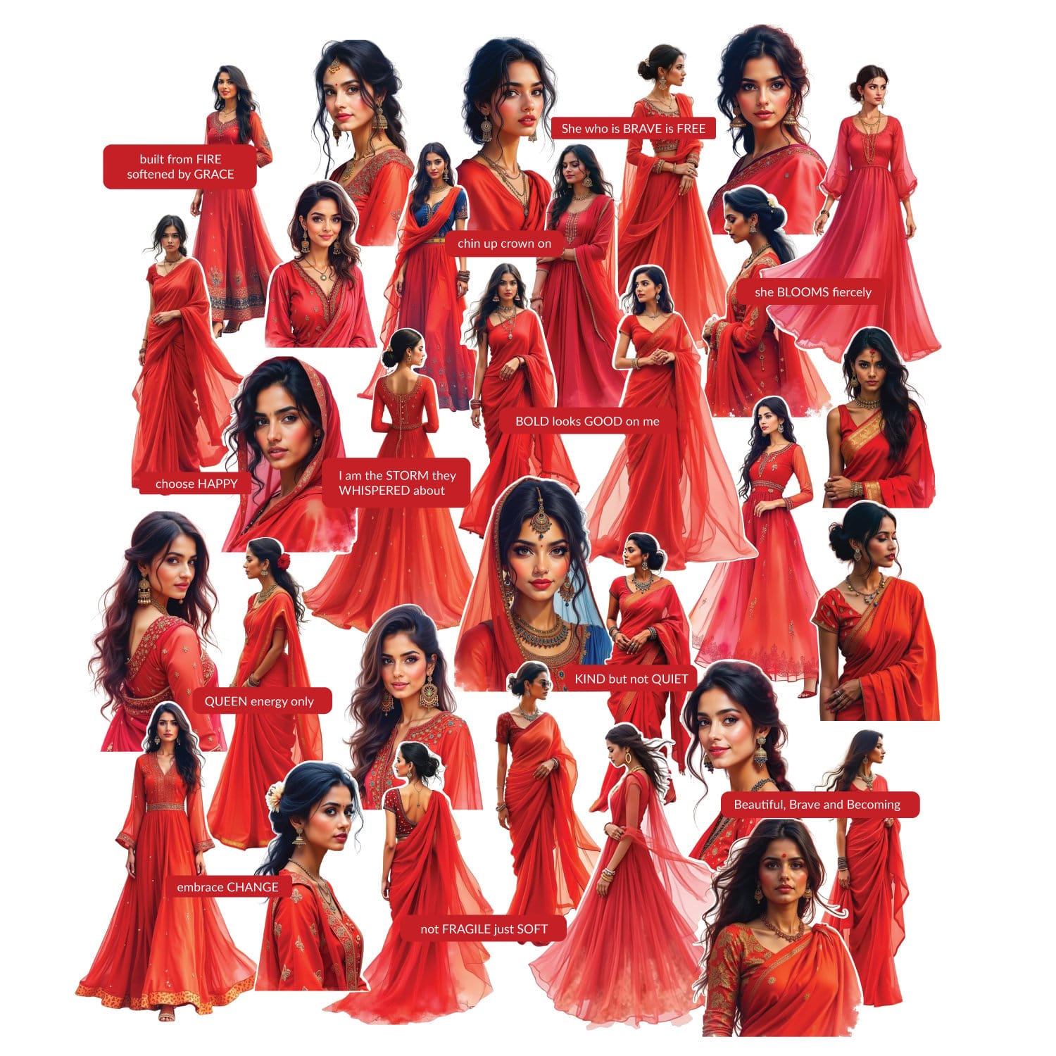 CrafTangles Precut Journal Stickers - Indian Girls 3 (Pack of 43 stickers)