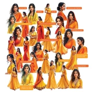 CrafTangles Precut Journal Stickers - Indian Girls 4 (Pack of 41 stickers)