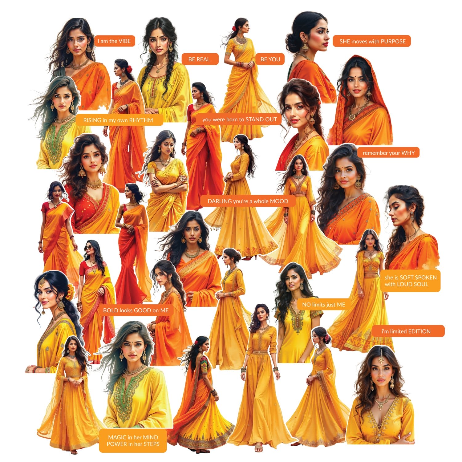 CrafTangles Precut Journal Stickers - Indian Girls 4 (Pack of 41 stickers)