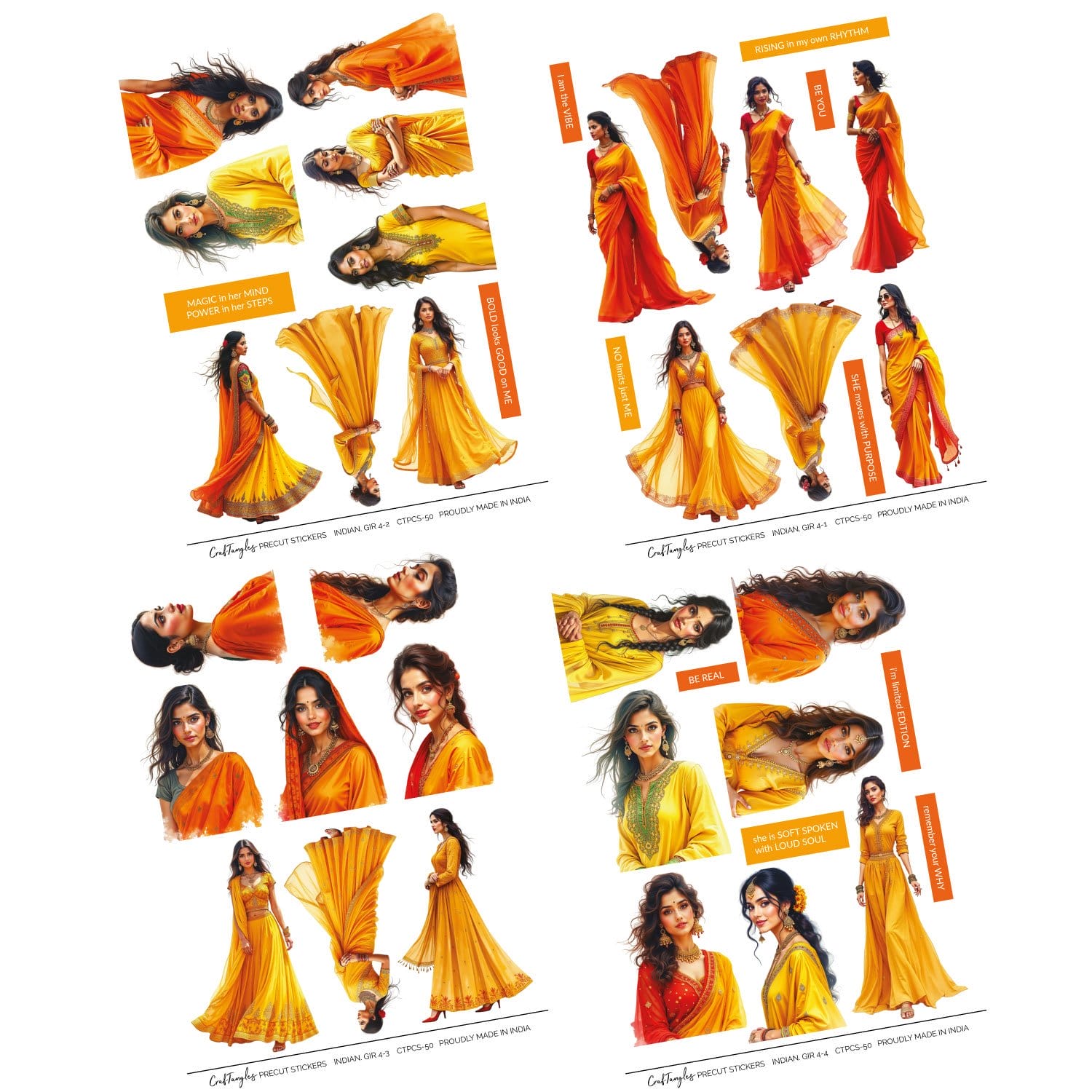 CrafTangles Precut Journal Stickers - Indian Girls 4 (Pack of 41 stickers) - Image 3
