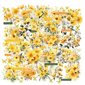 CrafTangles Precut Journal Stickers - Spring Flowers 12 (Pack of 47 stickers)