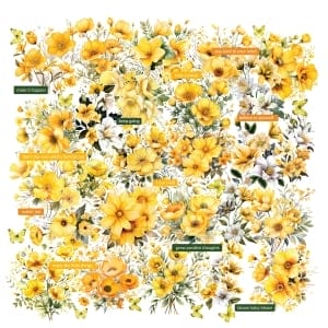 CrafTangles Precut Journal Stickers - Spring Flowers 12 (Pack of 47 stickers)