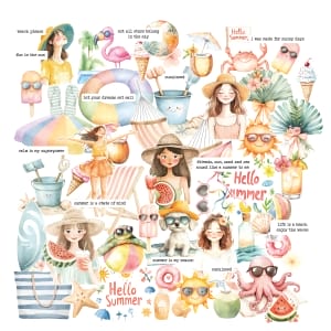 CrafTangles Precut Journal Stickers - Summer Vibes 1 (Pack of 62 stickers)