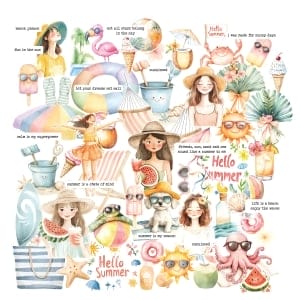CrafTangles Precut Journal Stickers - Summer Vibes 1 (Pack of 62 stickers)
