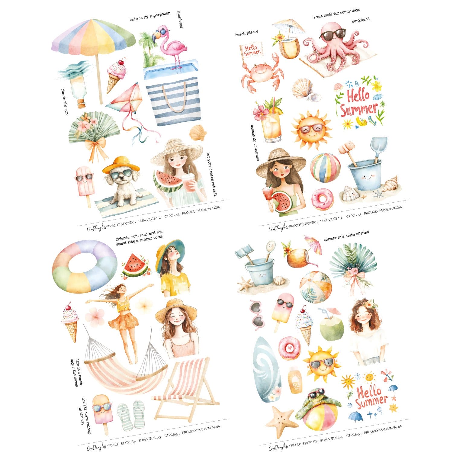 CrafTangles Precut Journal Stickers - Summer Vibes 1 (Pack of 62 stickers) CTPCS 53 Summer Vibes 1 CrafTangles Precut Journal Stickers 3 CrafTangles Precut Journal Stickers - Summer Vibes 1 (Pack of 62 stickers) - Image 3