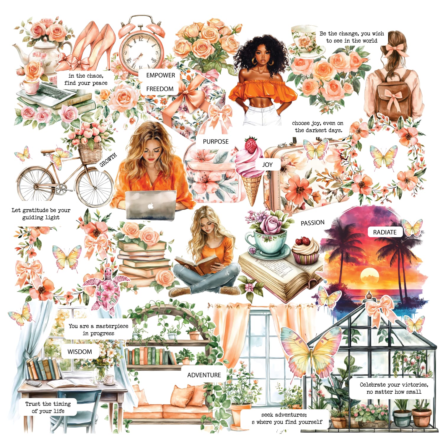 CrafTangles Precut Journal Stickers - Spring Girls 10 (Pack of 58 stickers) CTPCS 60 Spring Girls 10 CrafTangles Precut Journal Stickers 1 CrafTangles Precut Journal Stickers - Spring Girls 10 (Pack of 58 stickers)