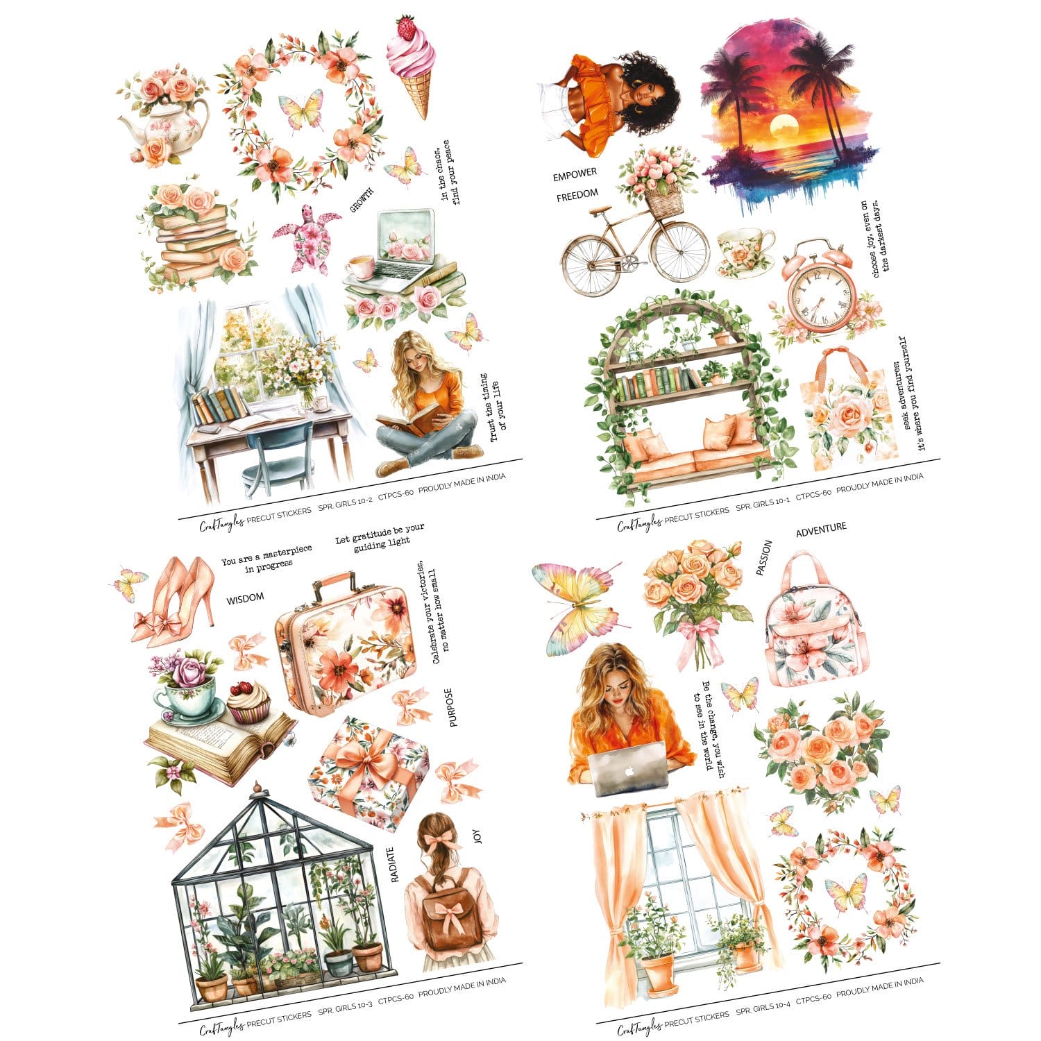 CrafTangles Precut Journal Stickers - Spring Girls 10 (Pack of 58 stickers) CTPCS 60 Spring Girls 10 CrafTangles Precut Journal Stickers 3 CrafTangles Precut Journal Stickers - Spring Girls 10 (Pack of 58 stickers) - Image 3