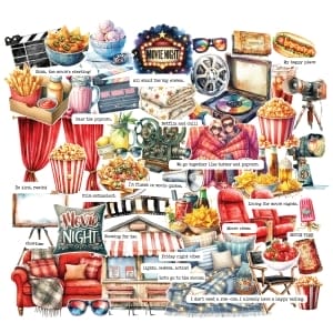 CrafTangles Precut Journal Stickers - Movie Night (Pack of 58 stickers)