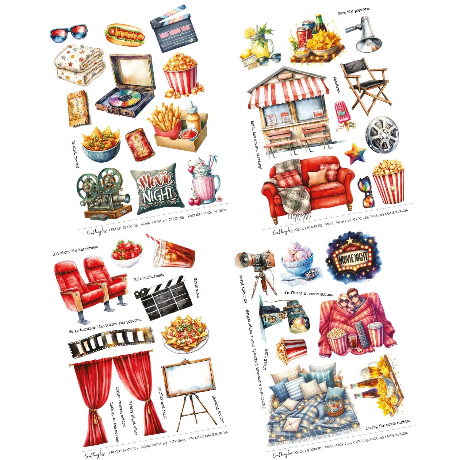 CrafTangles Precut Journal Stickers - Movie Night (Pack of 58 stickers) - Image 3