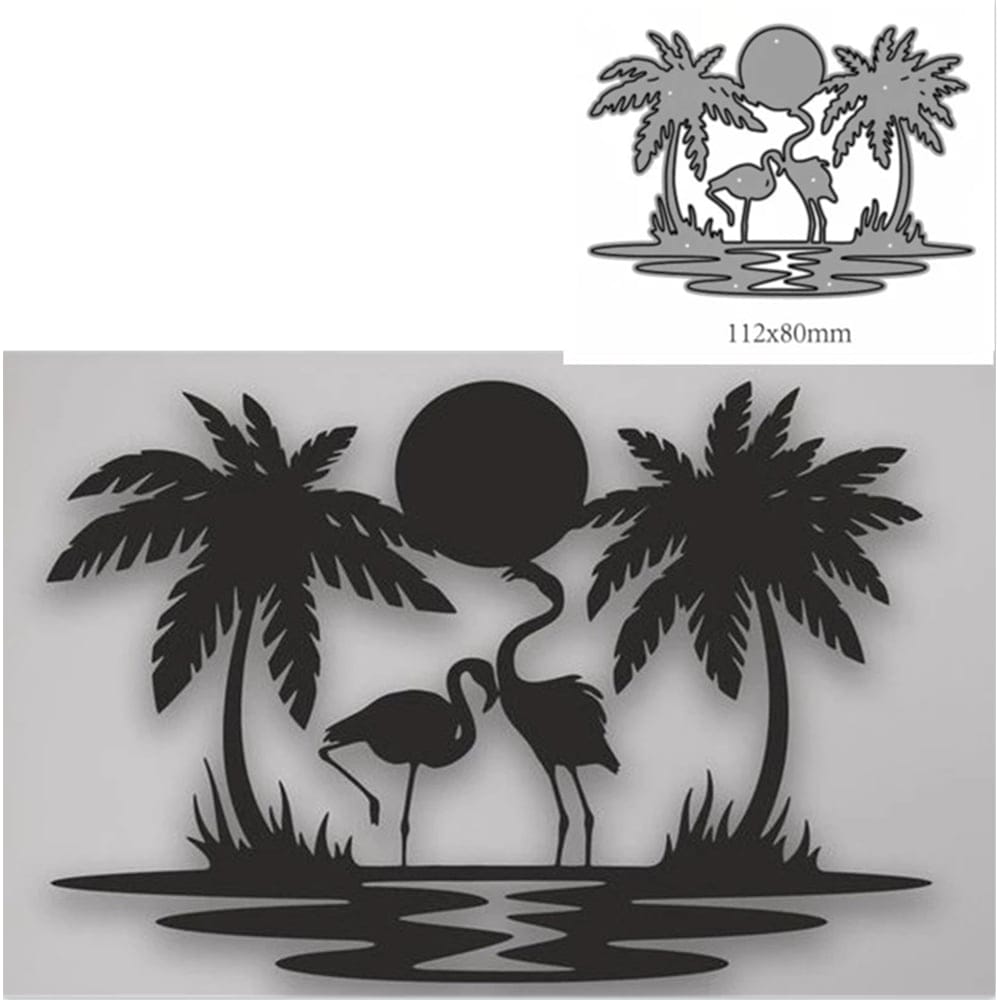 Steel Dies - Coconut Trees and Flamingos Scene craftadda cutting dies LC2112 Steel Dies - Coconut Trees and Flamingos Scene