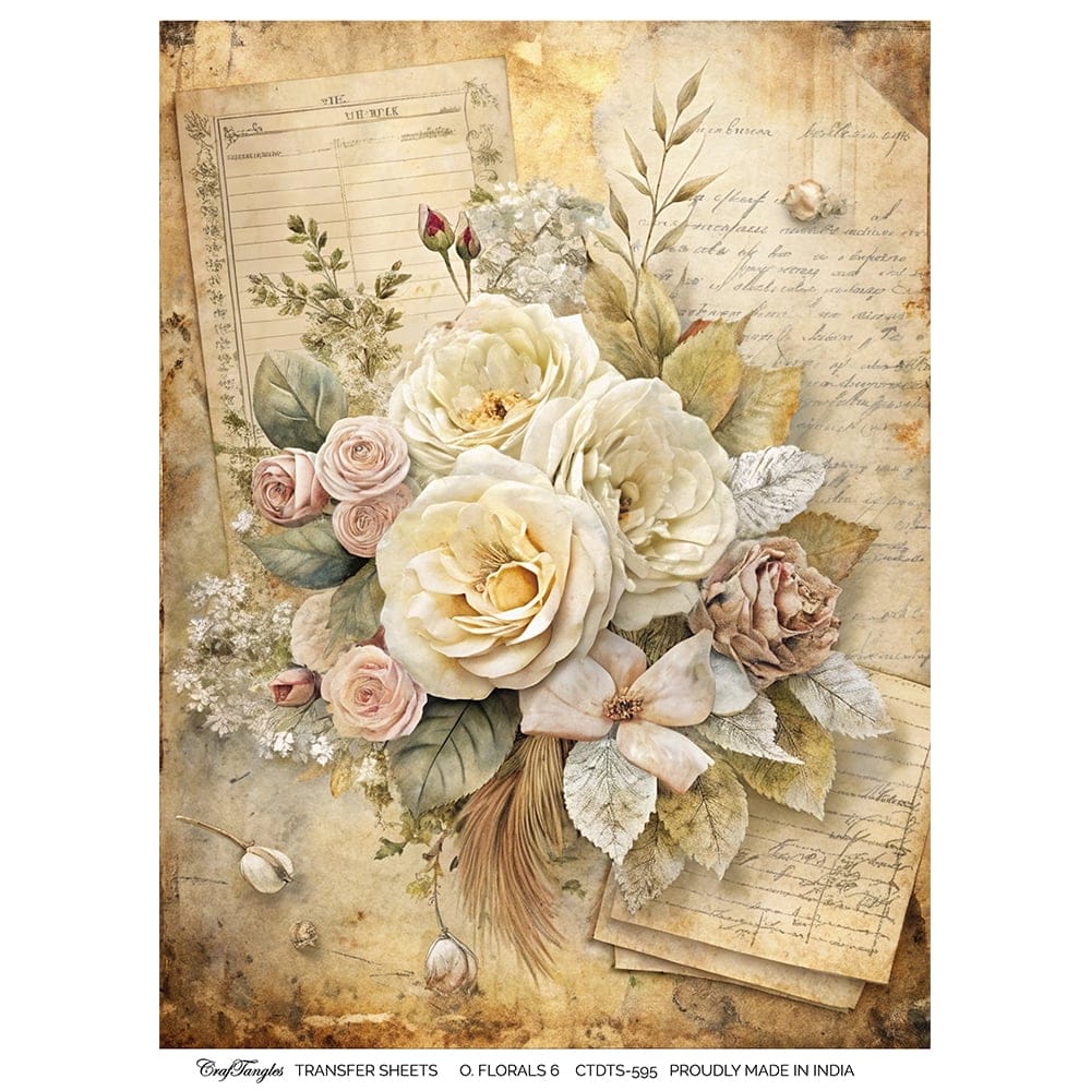 CrafTangles A4 Transfer It Sheets - Old Florals 6 CTDTS 595 CrafTangles transfer sheet Old Florals 6 CrafTangles A4 Transfer It Sheets - Old Florals 6