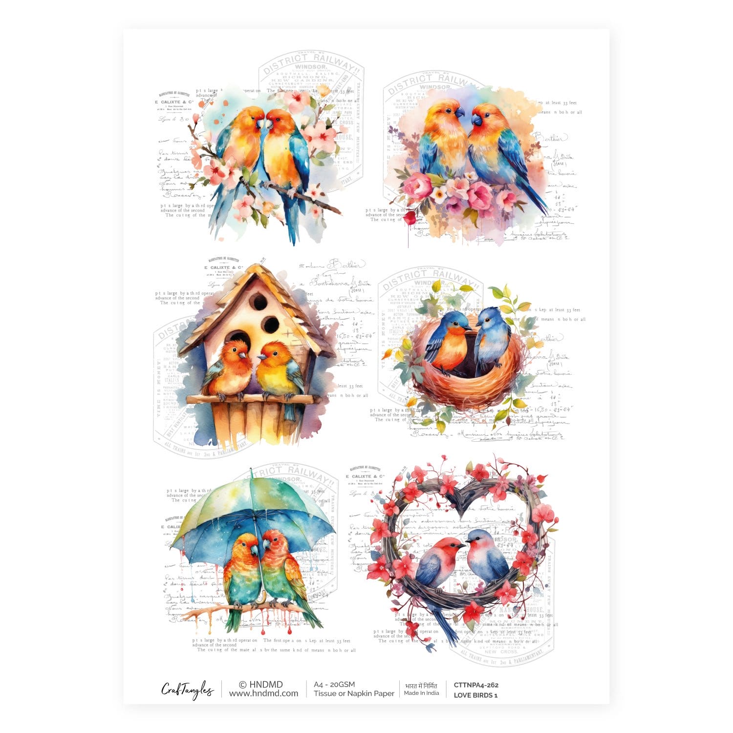 CrafTangles Decoupage Napkin / Tissue / Collage Paper - Love Birds 1 262 Love Birds 1 CrafTangles Tissue napkin paper CrafTangles Decoupage Napkin / Tissue / Collage Paper - Love Birds 1