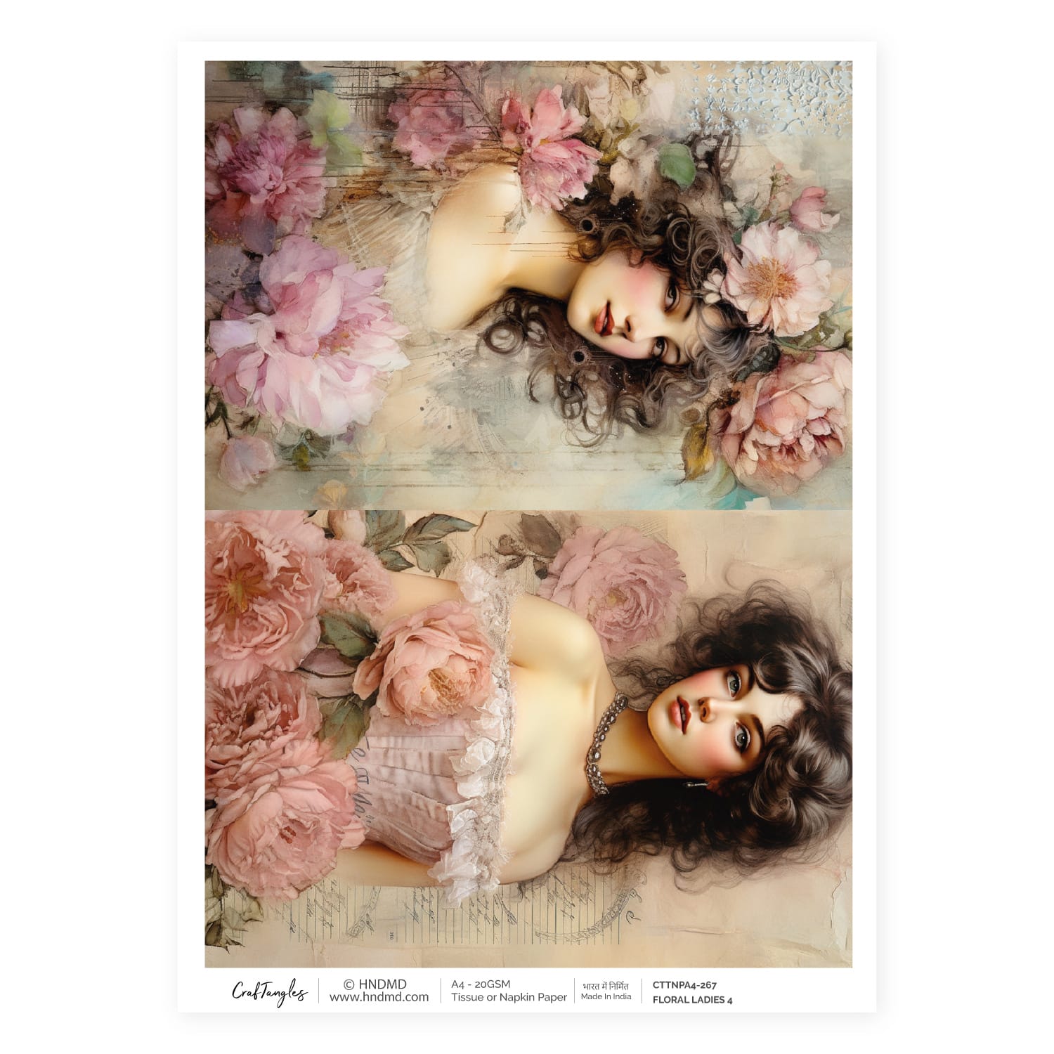 CrafTangles Decoupage Napkin / Tissue / Collage Paper - Floral Ladies 4 267 Floral Ladies 4 CrafTangles Tissue napkin paper CrafTangles Decoupage Napkin / Tissue / Collage Paper - Floral Ladies 4