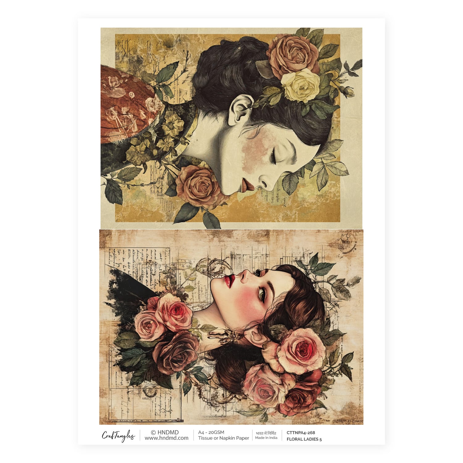 CrafTangles Decoupage Napkin / Tissue / Collage Paper - Floral Ladies 5 268 Floral Ladies 5 CrafTangles Tissue napkin paper CrafTangles Decoupage Napkin / Tissue / Collage Paper - Floral Ladies 5