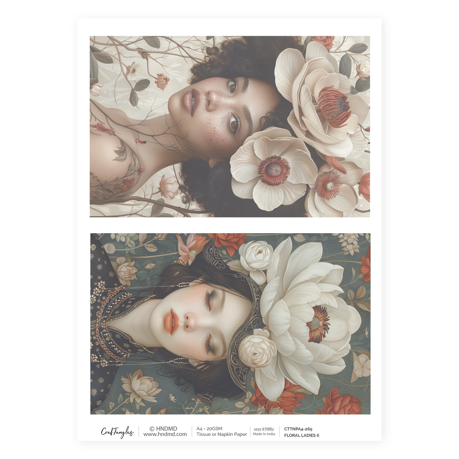 CrafTangles Decoupage Napkin / Tissue / Collage Paper - Floral Ladies 6 269 Floral Ladies 6 CrafTangles Tissue napkin paper CrafTangles Decoupage Napkin / Tissue / Collage Paper - Floral Ladies 6