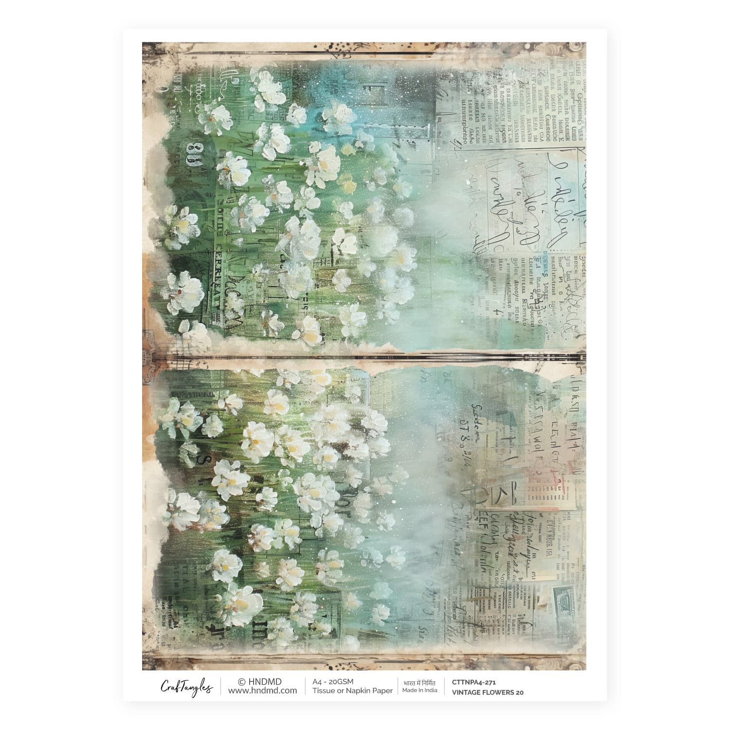 CrafTangles Decoupage Napkin / Tissue / Collage Paper - Vintage Flowers 20
