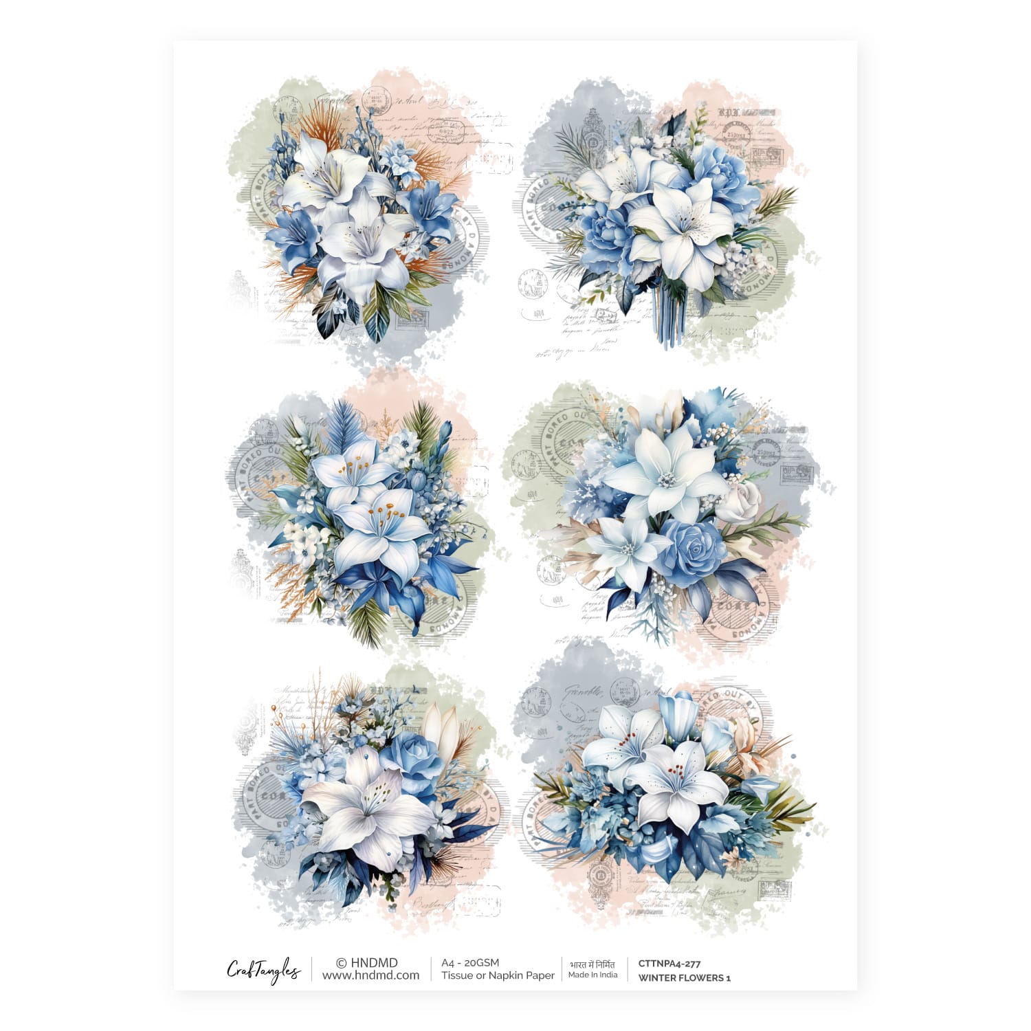 CrafTangles Decoupage Napkin / Tissue / Collage Paper - Winter Flowers 1 277 Winter Flowers 1 CrafTangles Tissue napkin paper CrafTangles Decoupage Napkin / Tissue / Collage Paper - Winter Flowers 1