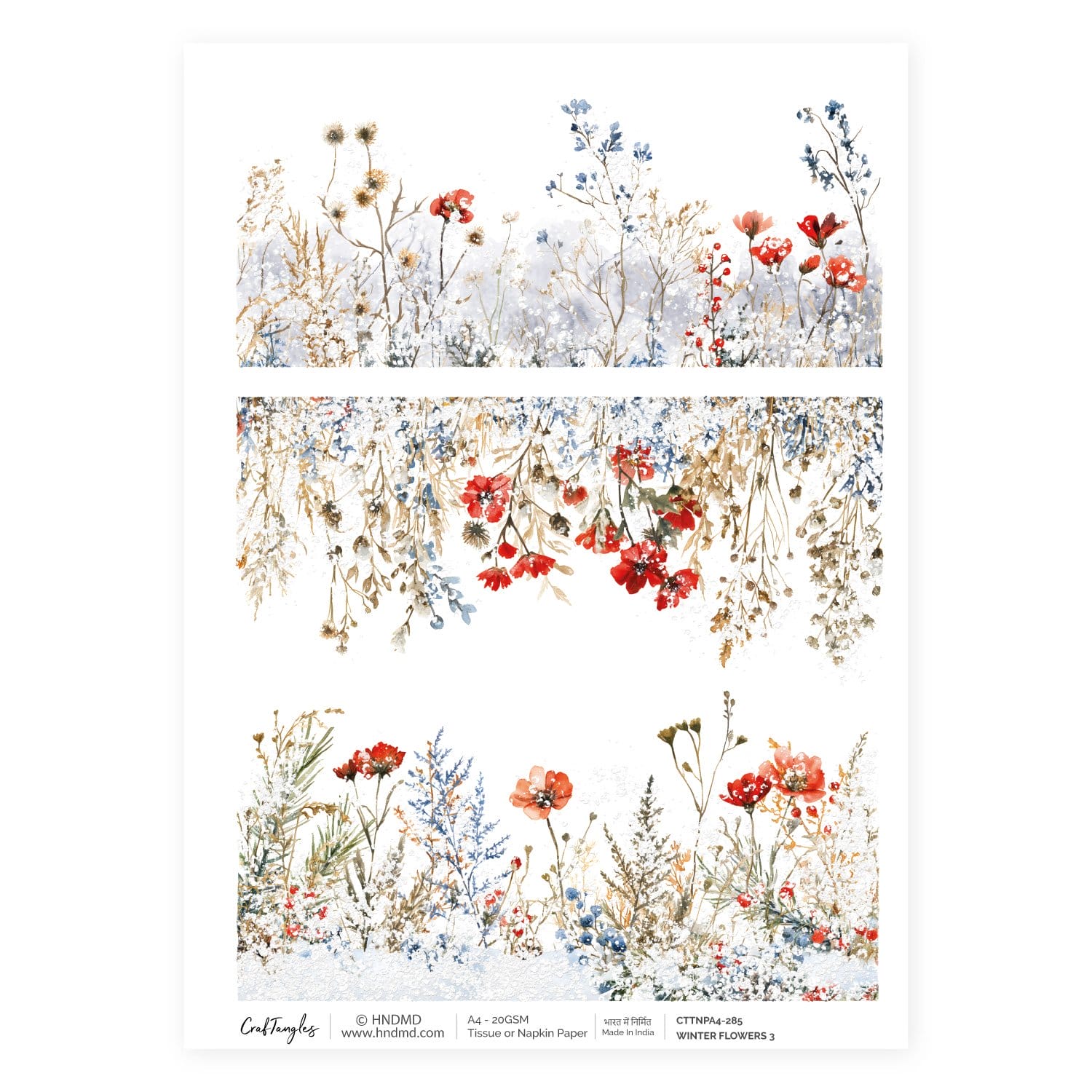CrafTangles Decoupage Napkin / Tissue / Collage Paper - Winter Flowers 3 285 Winter Flowers 3 CrafTangles Tissue napkin paper CrafTangles Decoupage Napkin / Tissue / Collage Paper - Winter Flowers 3
