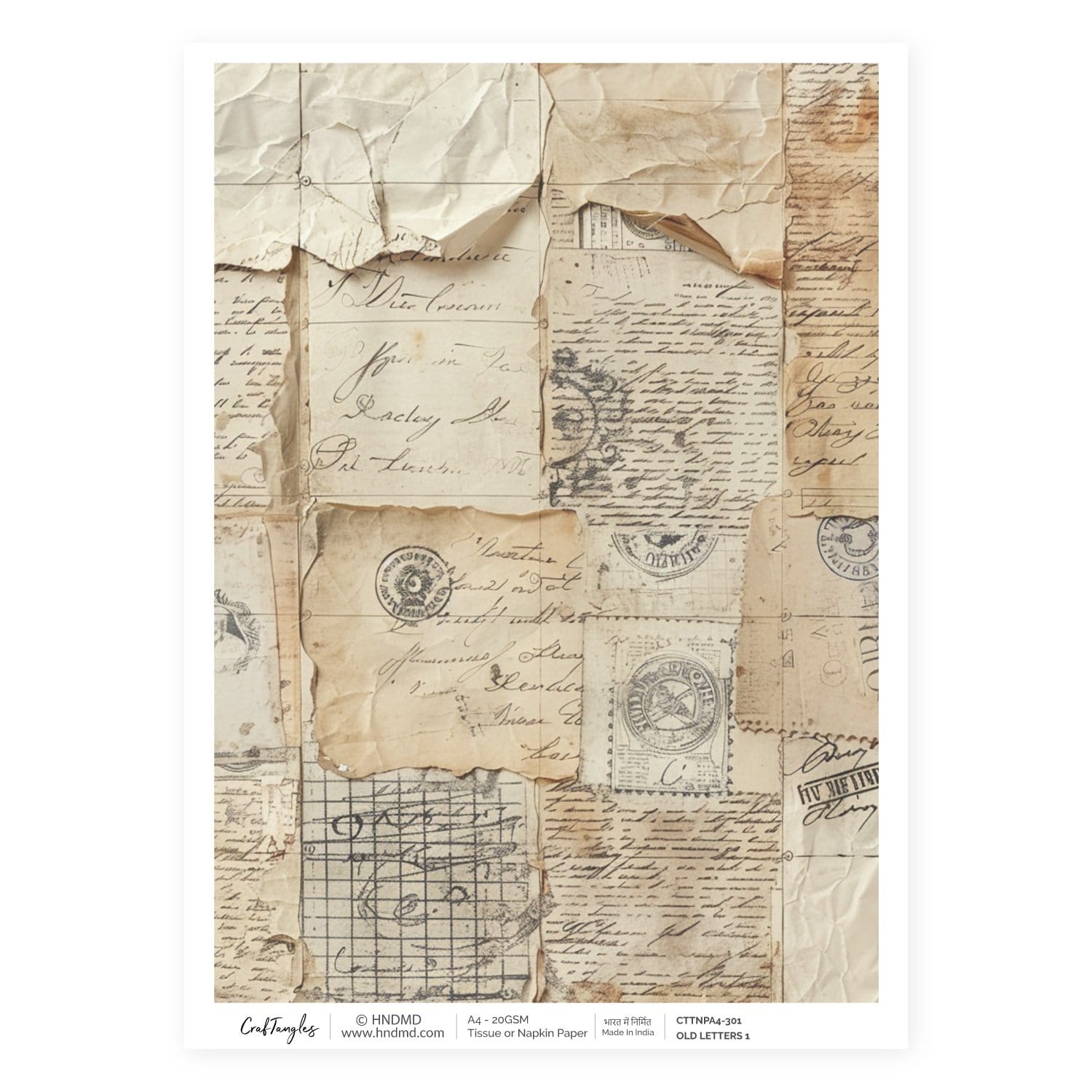 CrafTangles Decoupage Napkin / Tissue / Collage Paper - Old Letters 1 301 Old Letters 1 CrafTangles Tissue napkin paper CrafTangles Decoupage Napkin / Tissue / Collage Paper - Old Letters 1