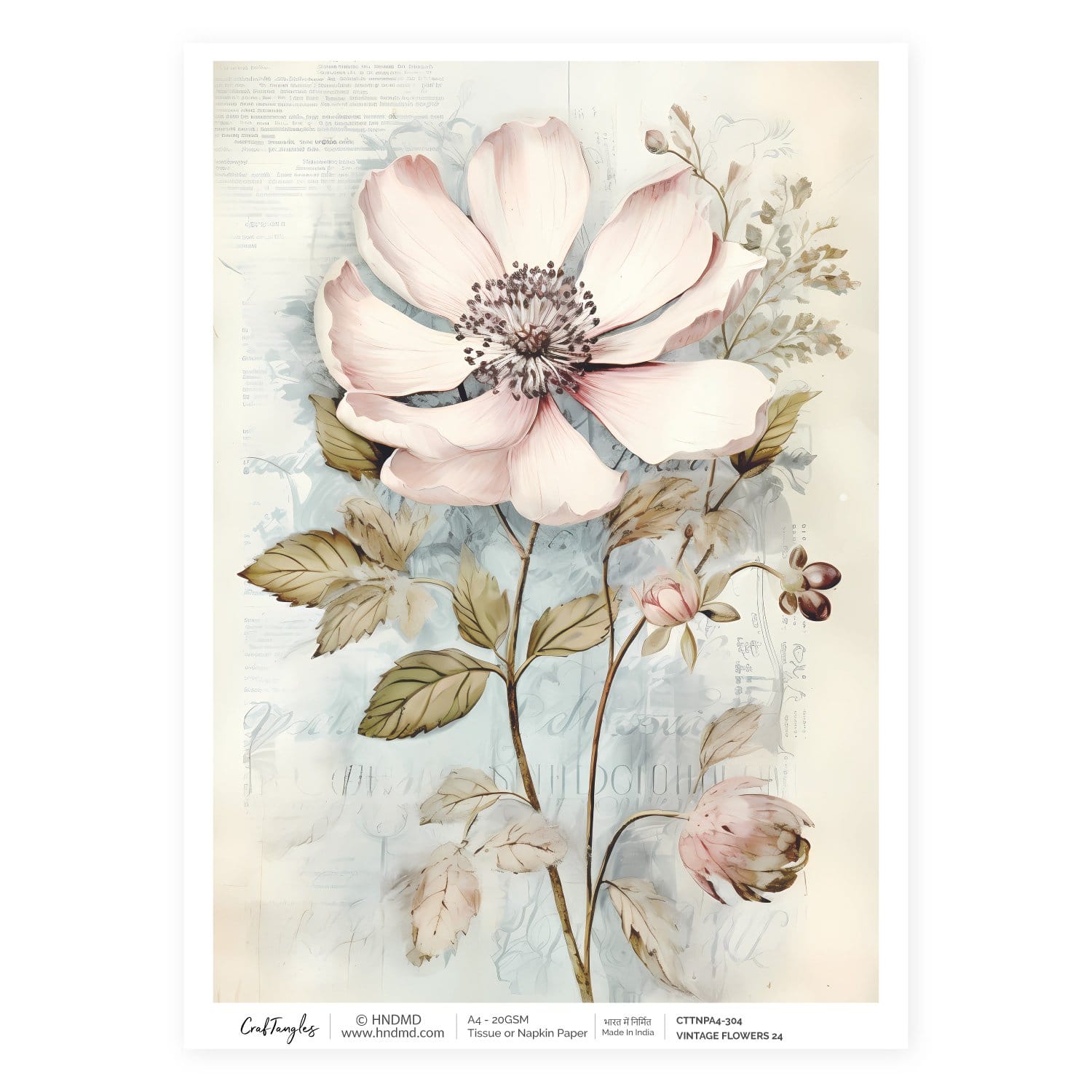 CrafTangles Decoupage Napkin / Tissue / Collage Paper - Vintage Flowers 24