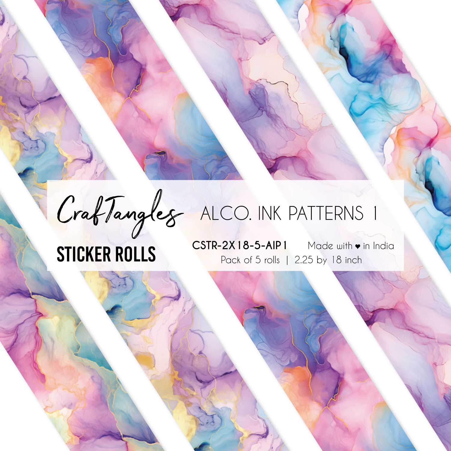 CrafTangles Journal Sticker Rolls (Pack of 5 designs) - Alcohol Ink Patterns 1 Alcohol Ink Patterns 1 2.5x18 inch Sticker Roll CrafTangles Journal Sticker Rolls (Pack of 5 designs) - Alcohol Ink Patterns 1