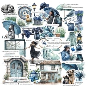CrafTangles DieCuts / Ephemera Pack - Rainy Time 1 (60 pcs)