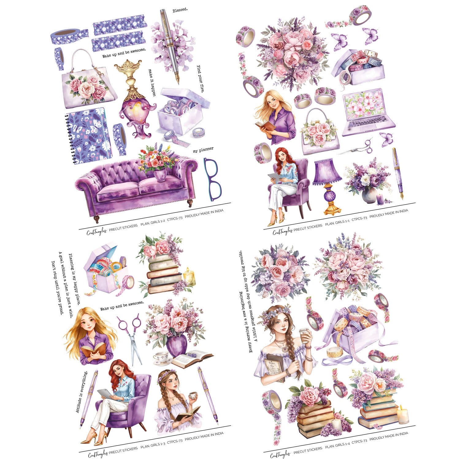 CrafTangles Precut Journal Stickers - Planner Girls 1 (Pack of 62 stickers) - Image 3