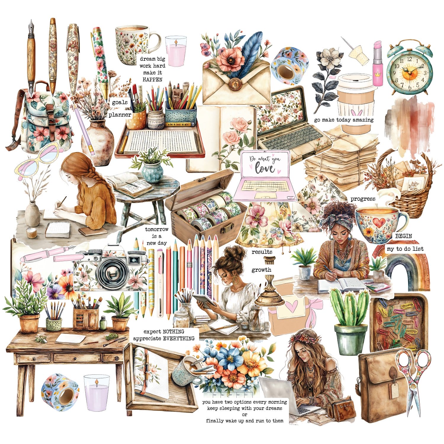 CrafTangles Precut Journal Stickers - Planner Girls 2 (Pack of 61 stickers)