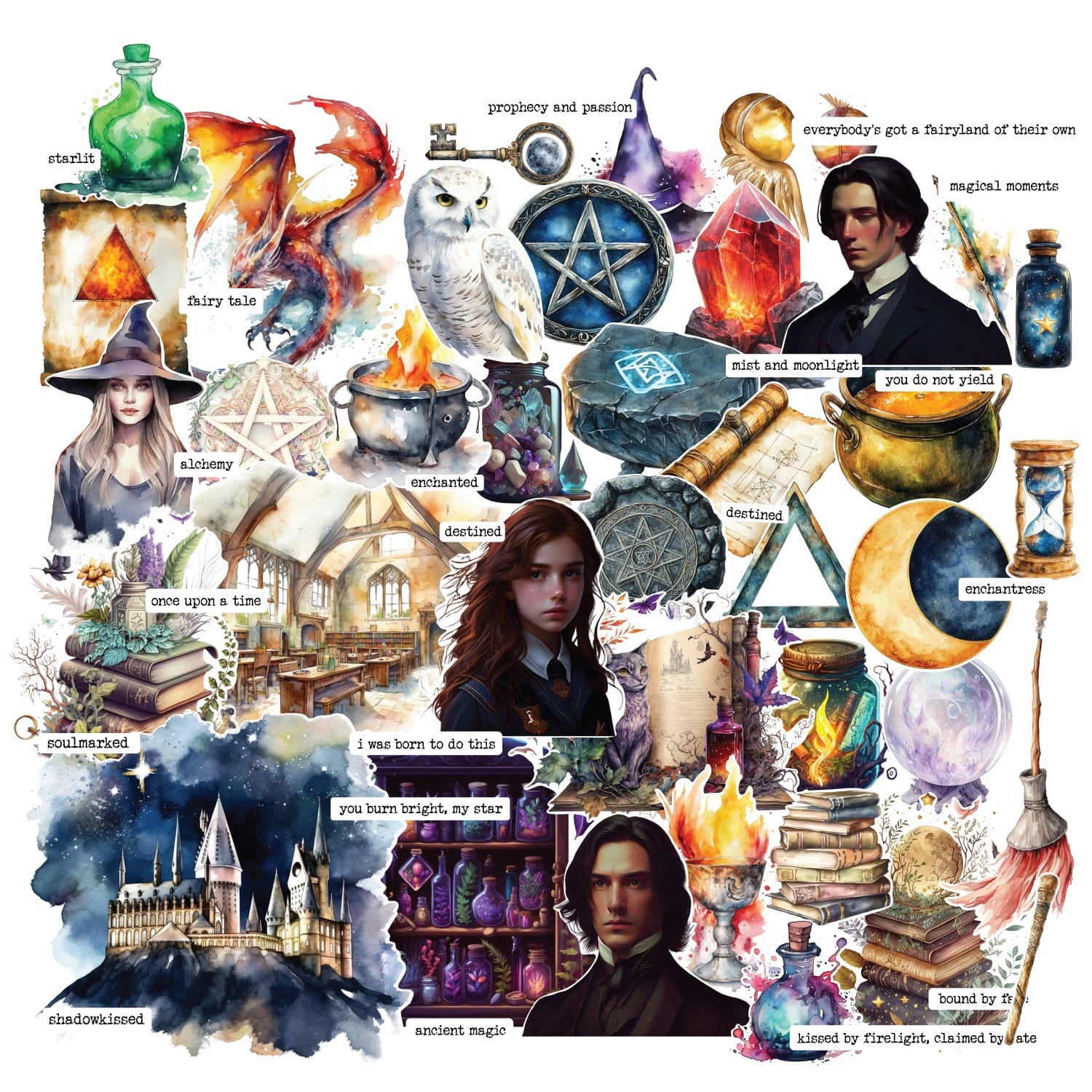 CrafTangles Precut Journal Stickers - Fantasy Girls 1 (Pack of 59 stickers)