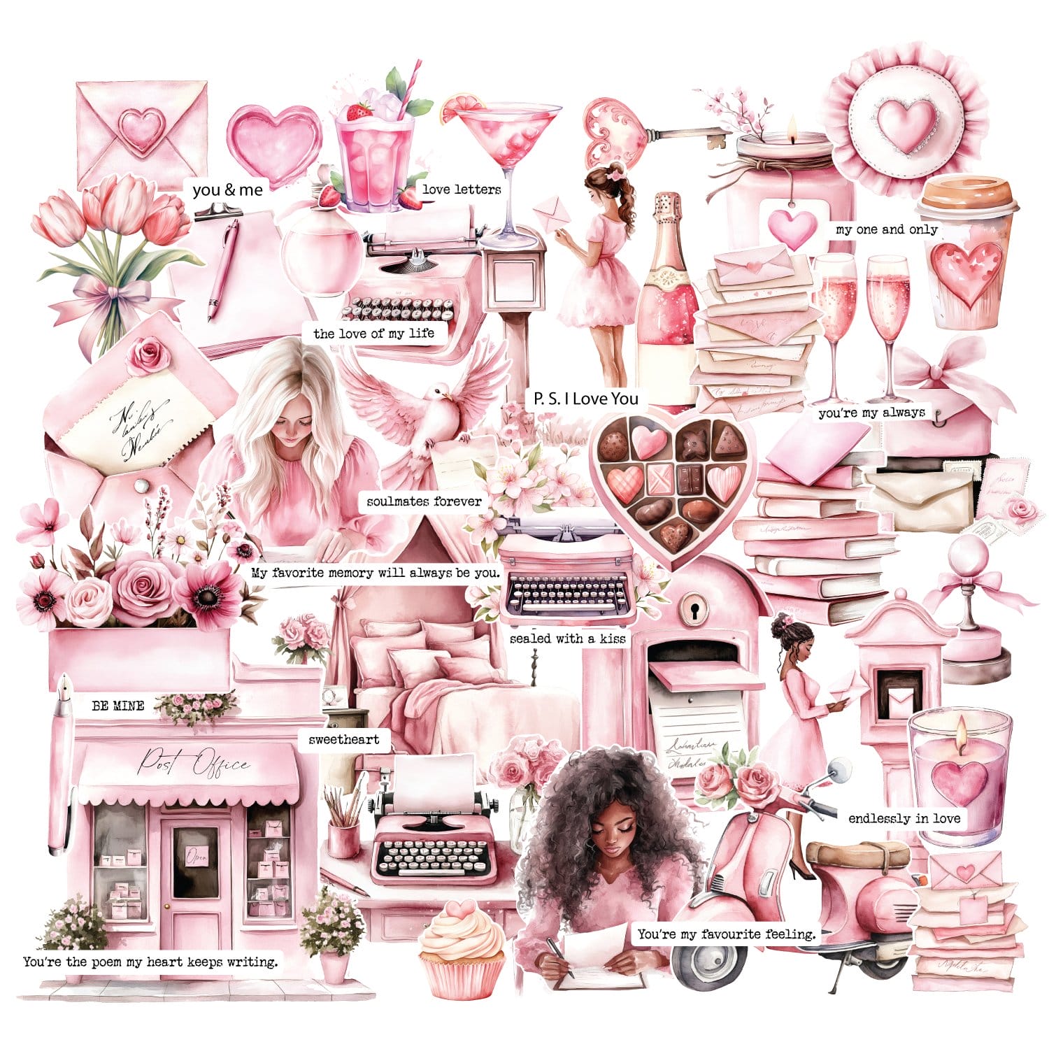 CrafTangles Precut Journal Stickers - Love Letters 1 (Pack of 50 stickers)