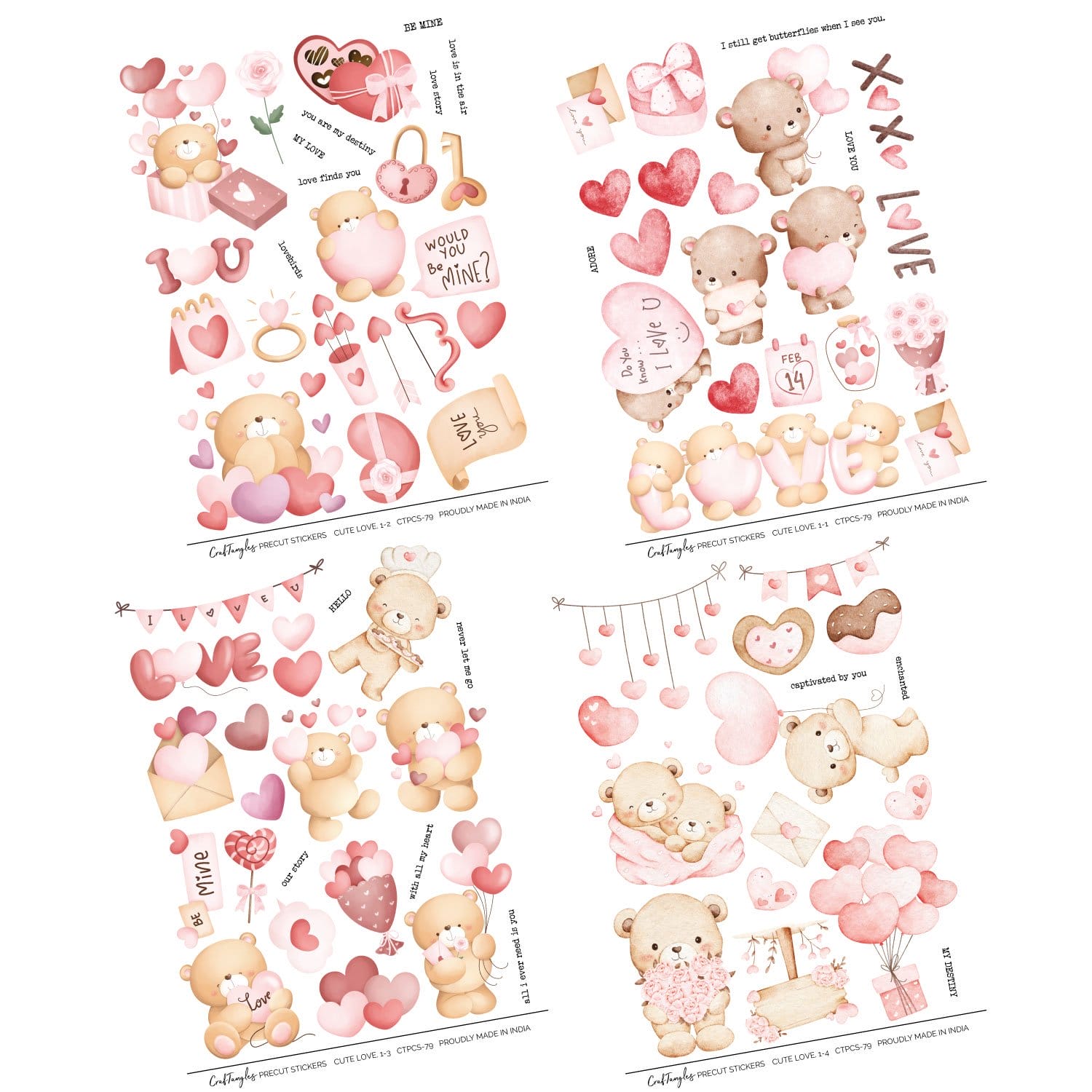 CrafTangles Precut Journal Stickers - Cute Love 1 (Pack of 82 stickers) - Image 2