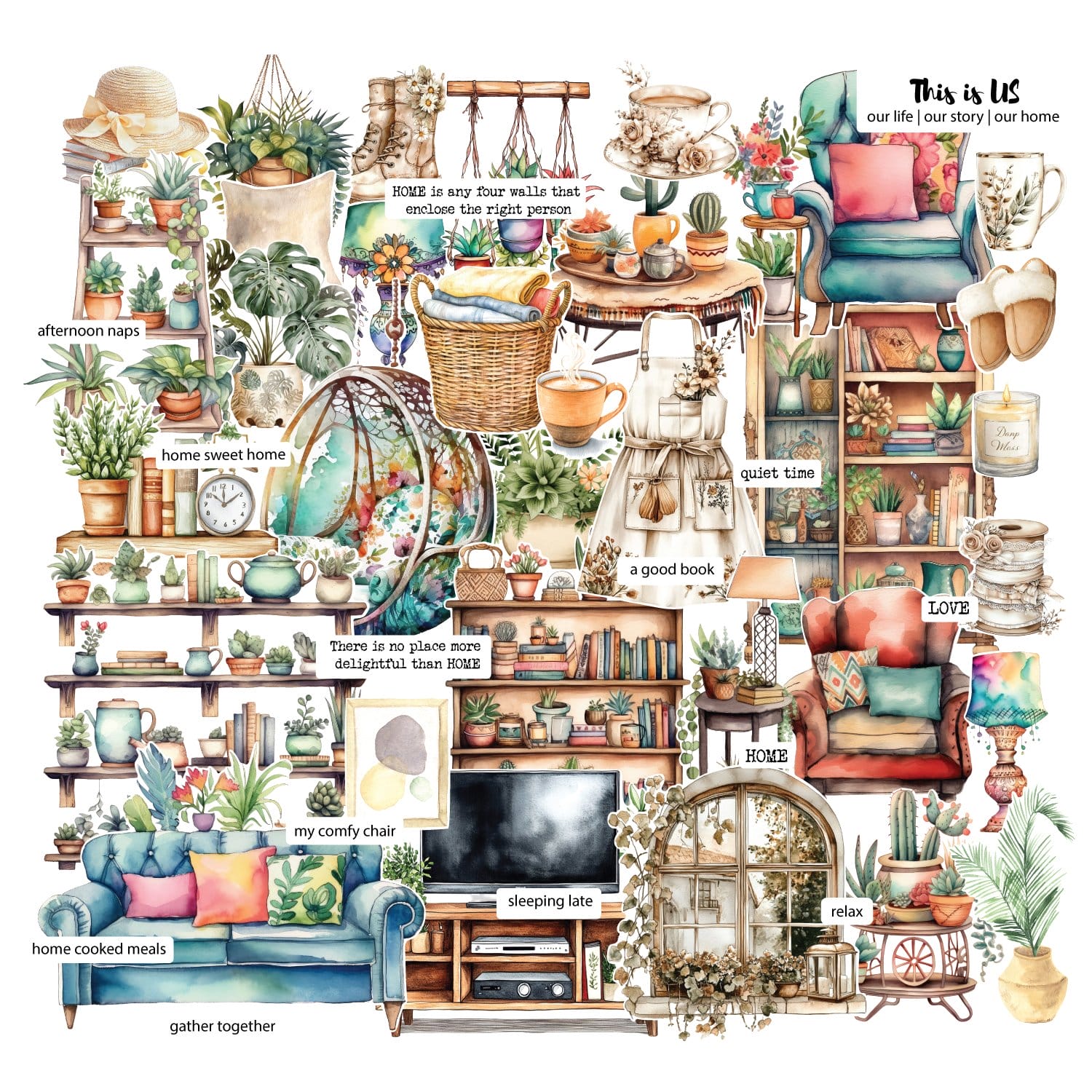 CrafTangles Precut Journal Stickers - Cozy Home 1 (Pack of 47 stickers)