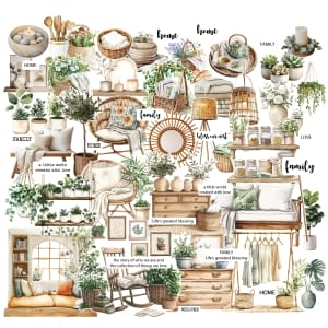 CrafTangles Precut Journal Stickers - Cozy Home 2 (Pack of 55 stickers)