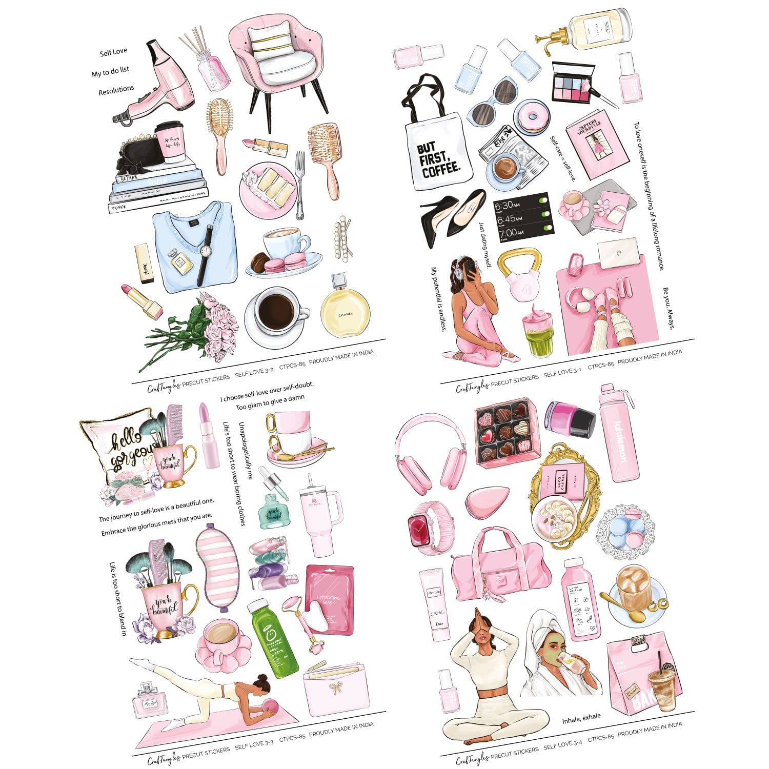 CrafTangles Precut Journal Stickers - Self Love 3 (Pack of 78 stickers) CTPCS 85 Self Love 3 CrafTangles Precut Journal Stickers 2 CrafTangles Precut Journal Stickers - Self Love 3 (Pack of 78 stickers) - Image 2