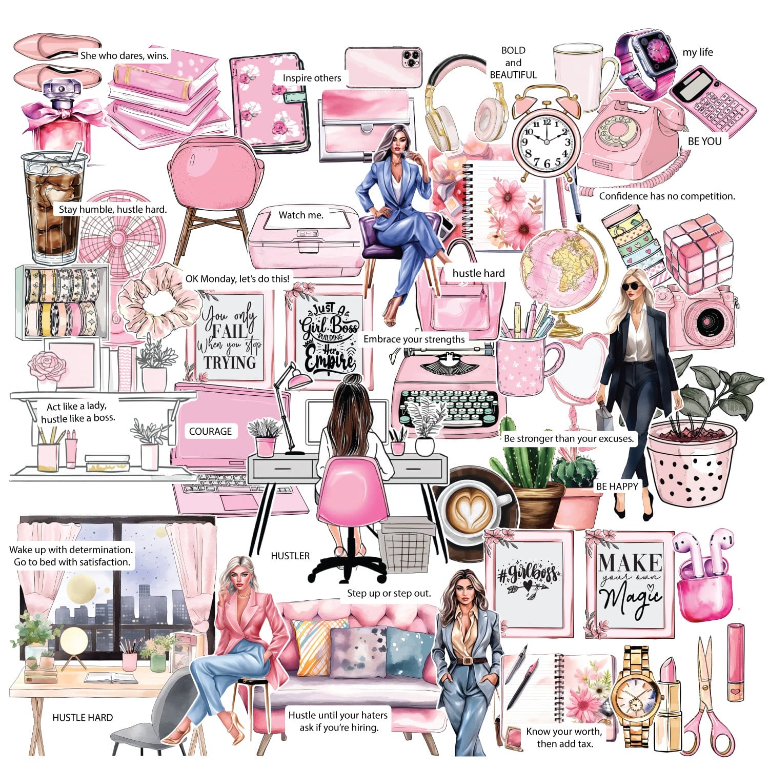 CrafTangles Precut Journal Stickers - Boss Lady 3 (Pack of 70 stickers)