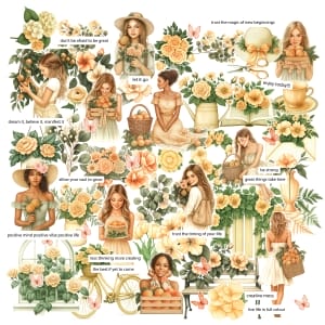 CrafTangles Precut Journal Stickers - Spring Girls 11 (Pack of 62 stickers)