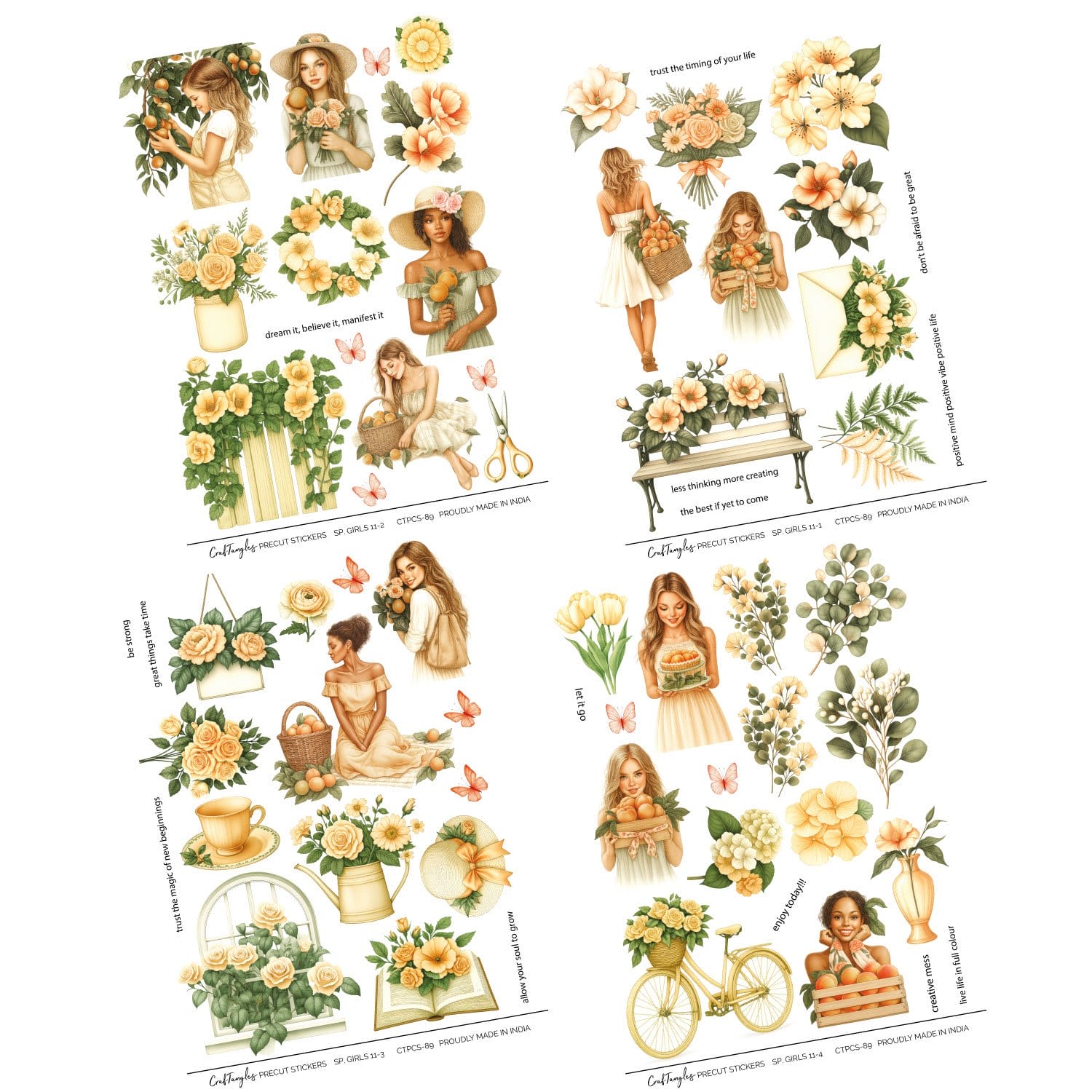 CrafTangles Precut Journal Stickers - Spring Girls 11 (Pack of 62 stickers) - Image 3