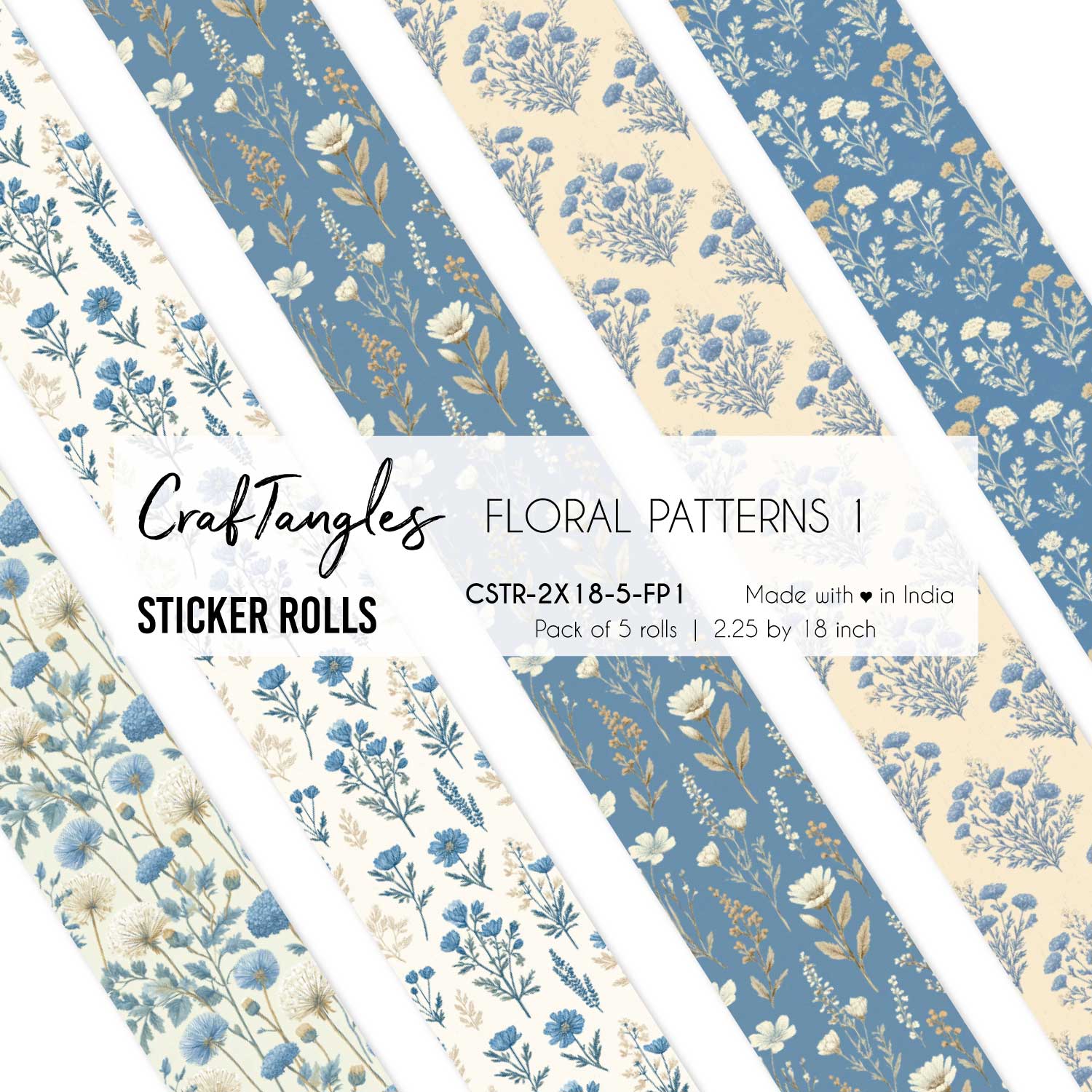 CrafTangles Journal Sticker Rolls (Pack of 5 designs) - Floral Patterns 1 Floral Patterns 1 2.5x18 inch Sticker Roll CrafTangles Journal Sticker Rolls (Pack of 5 designs) - Floral Patterns 1