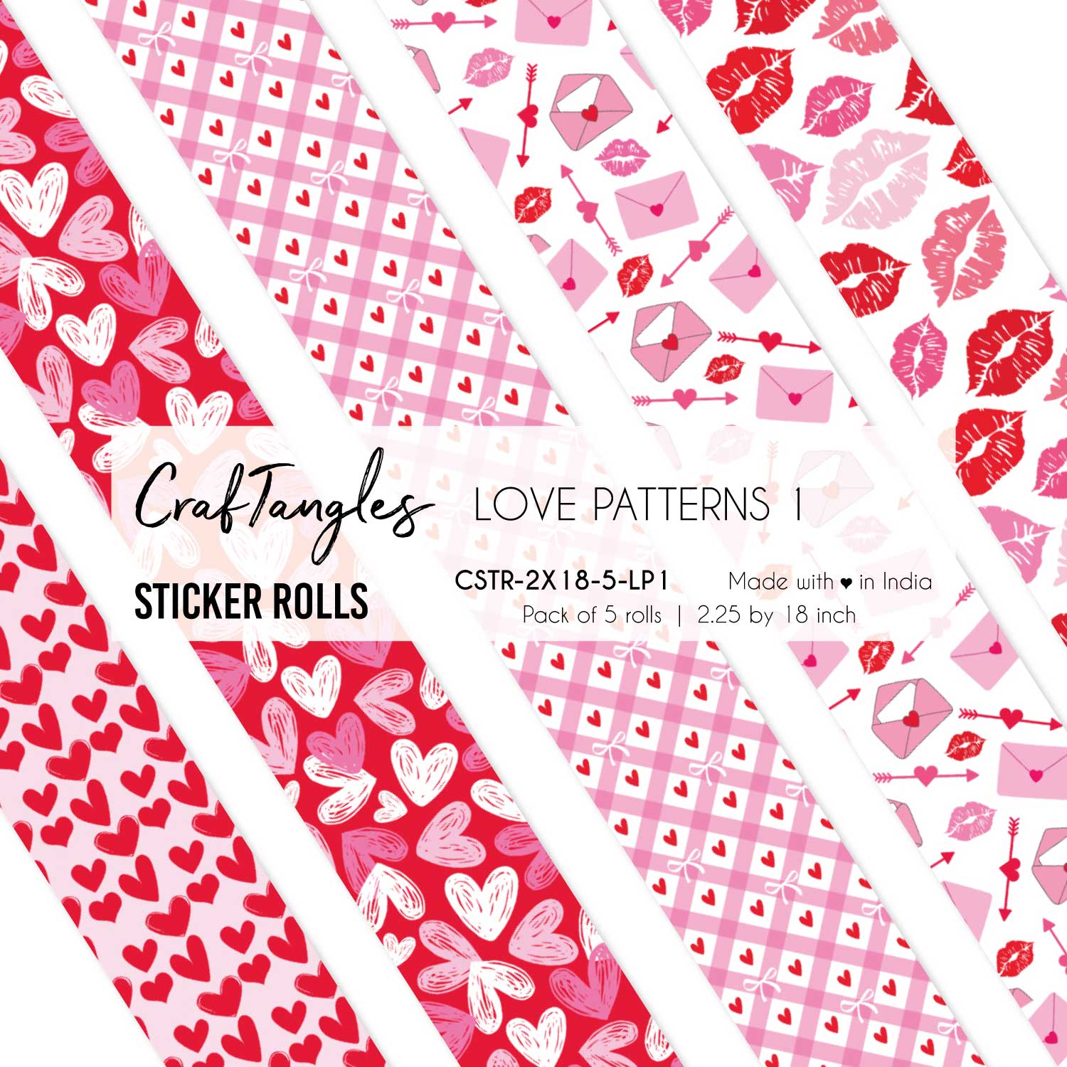 CrafTangles Journal Sticker Rolls (Pack of 5 designs) - Love Patterns 1 Love Patterns 1 2.5x18 inch Sticker Roll CrafTangles Journal Sticker Rolls (Pack of 5 designs) - Love Patterns 1