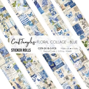 Floral Collage Blue 2.5x18 inch CrafTangles Sticker Roll