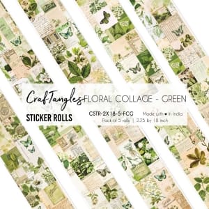 Floral Collage Green 2.5x18 inch CrafTangles Sticker Roll